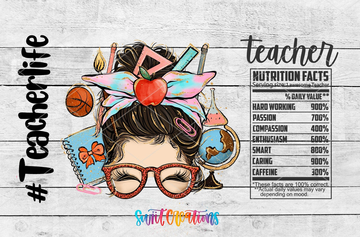 Teacher Life UV DTF wrap artwork on a white wood background