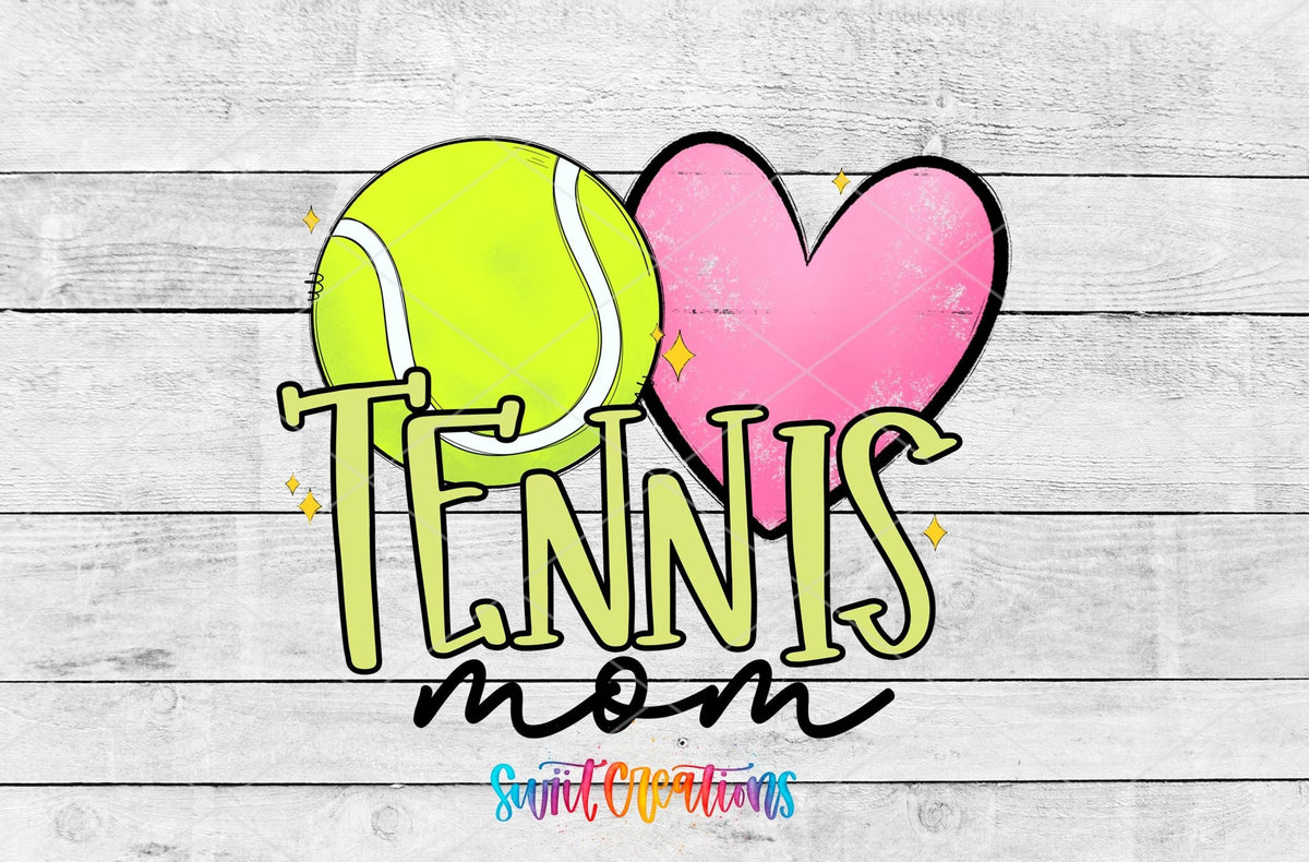 Tennis Mom UV DTF wrap artwork on a white wood background