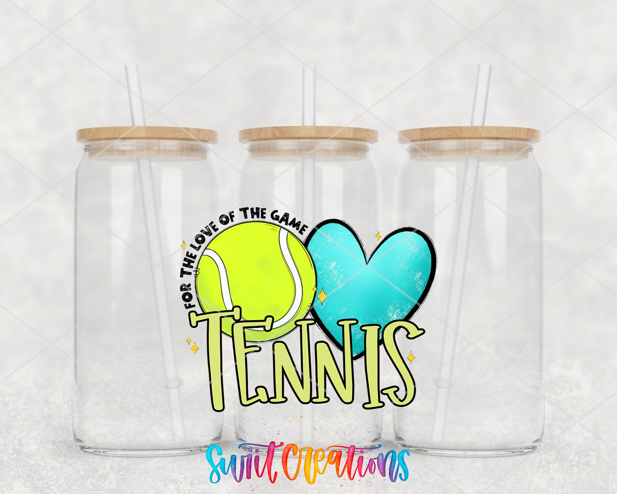 Tennis love of the game lime green UV DTF wrap on three glass cans