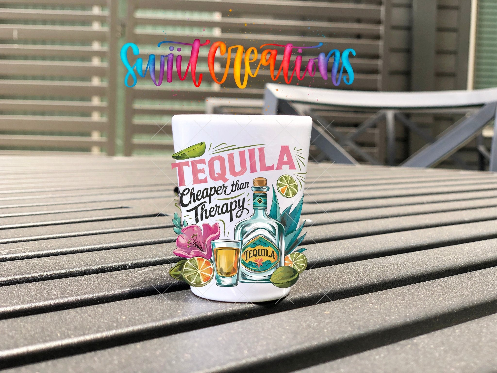 Tequila Cheaper Than Therapy Shot Glass UV DTF Transfer | SG1995 - Swiit Creations