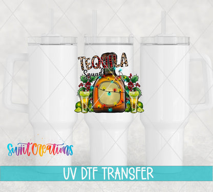 Tequila Squad UV DTF transfer on white 40 oz tumblers