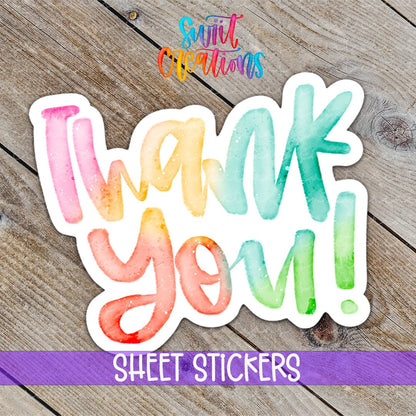 Watercolor Rainbow Thank You sticker design by Swiit Creations