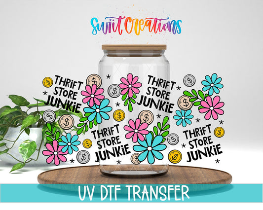 Thrift Store Junkie UV DTF Transfer | Colorful Floral Thrifting Full Wrap | DTF337 - Swiit Creations