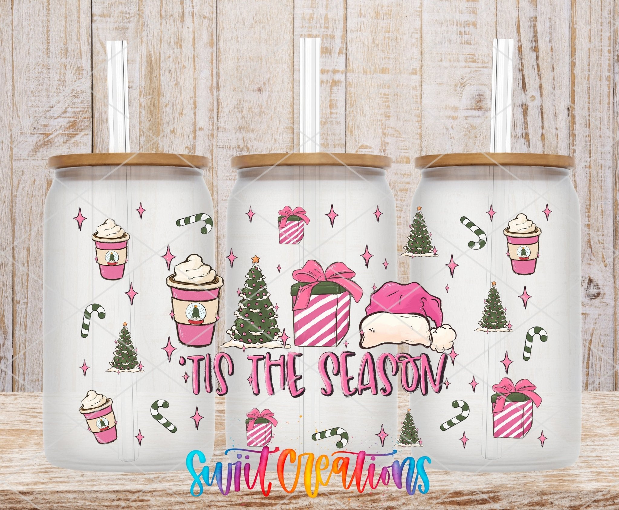 Tis The Season Pink Christmas UV DTF Transfer Tumbler Wrap | DTF092 - Swiit Creations