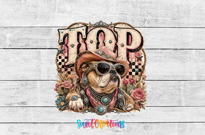 Top Dog Western Bulldog UV DTF transfer shown as a full artwork preview from Swiit Creations