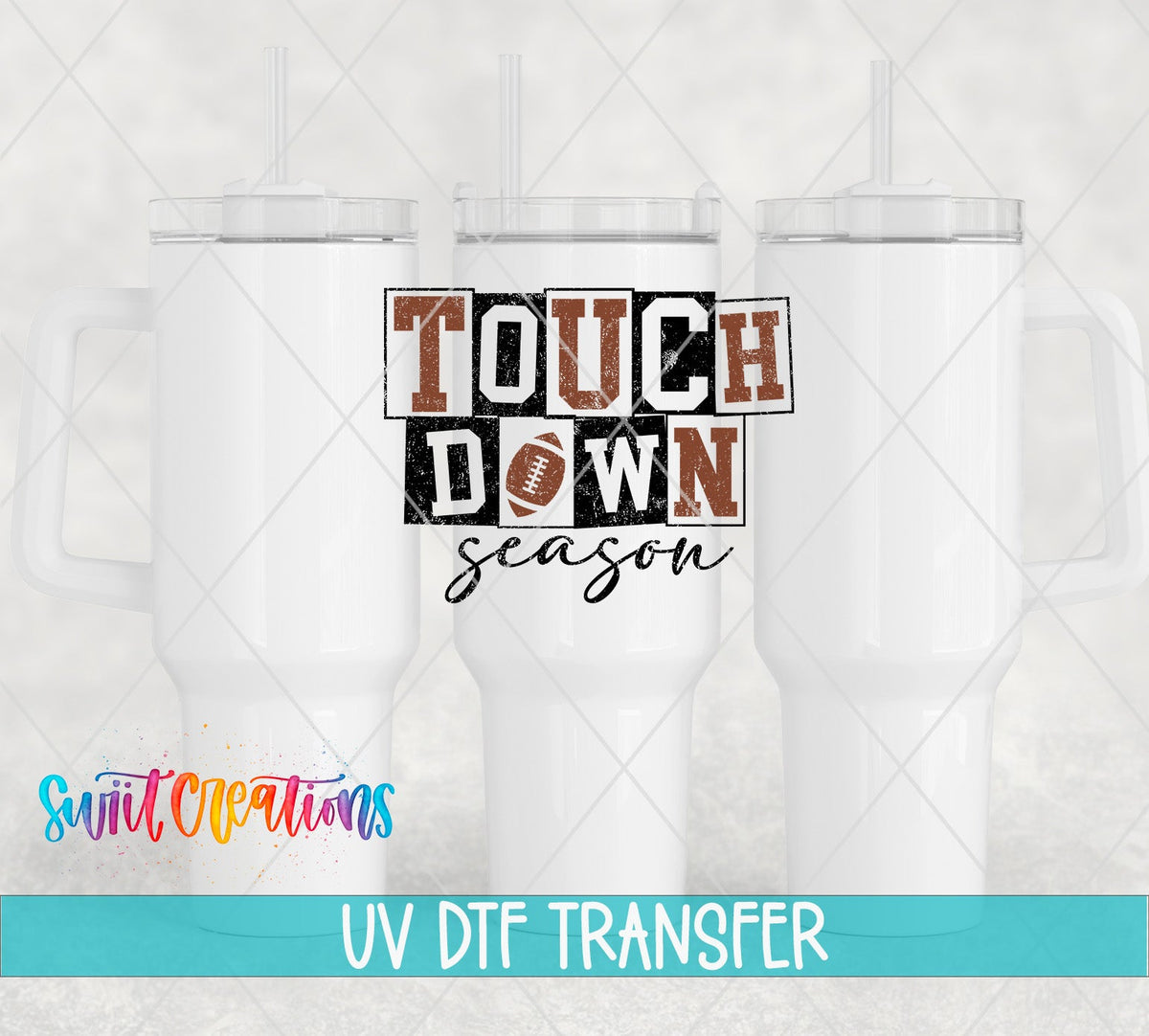 Touchdown Season UV DTF transfer on white 40 oz tumblers