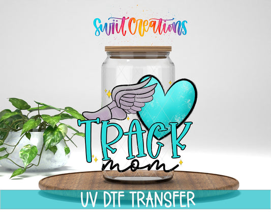 Track Mom UV DTF Transfer Tumbler Wrap | Blue Winged Heart Sports Cup Decal | DTF242 - Swiit Creations