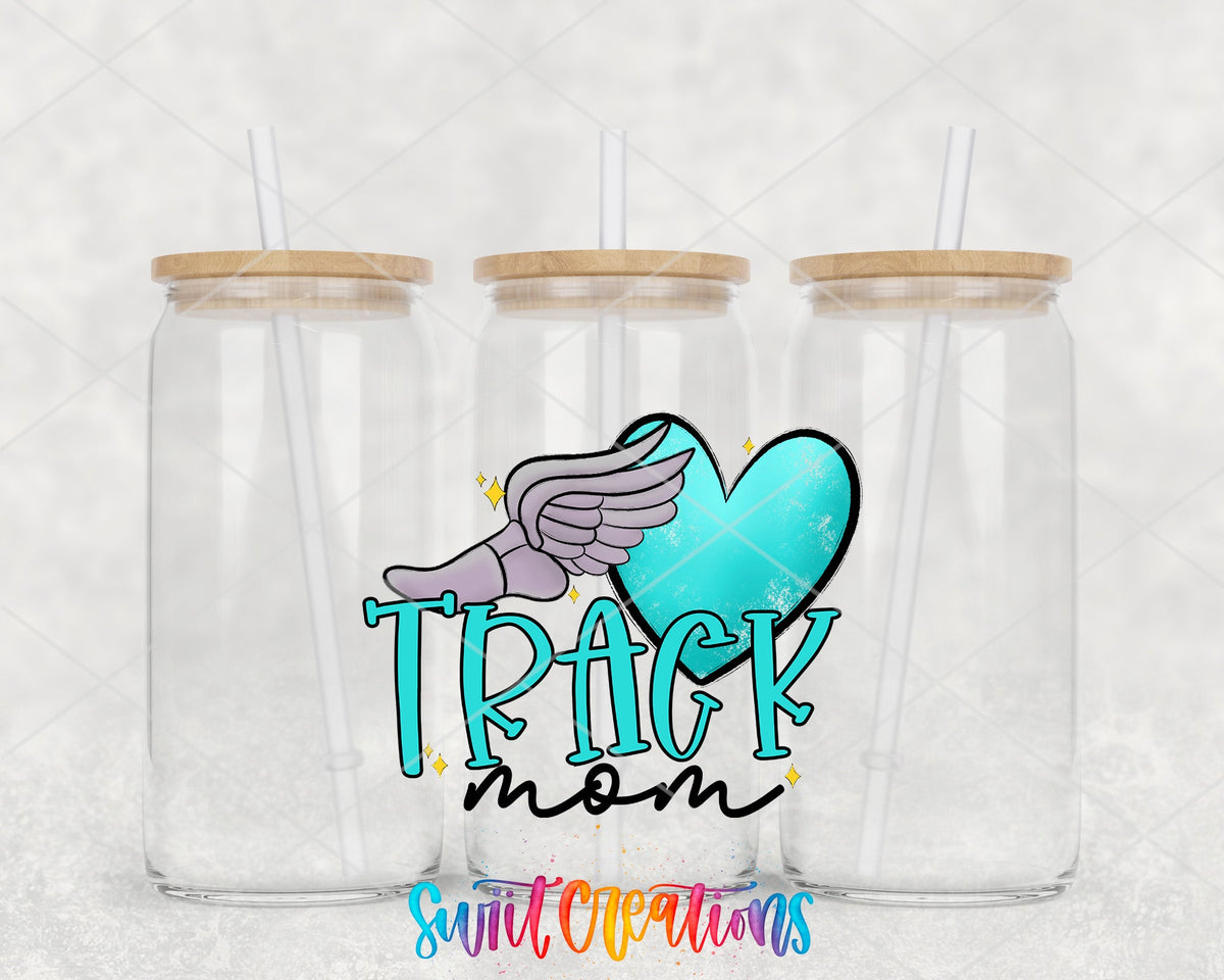 Track Mom UV DTF wrap on three glass cans