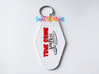 True Crime Junkie Motel Keychain UV DTF Transfer | Funny Crime Fan Design | MK675 - Swiit Creations