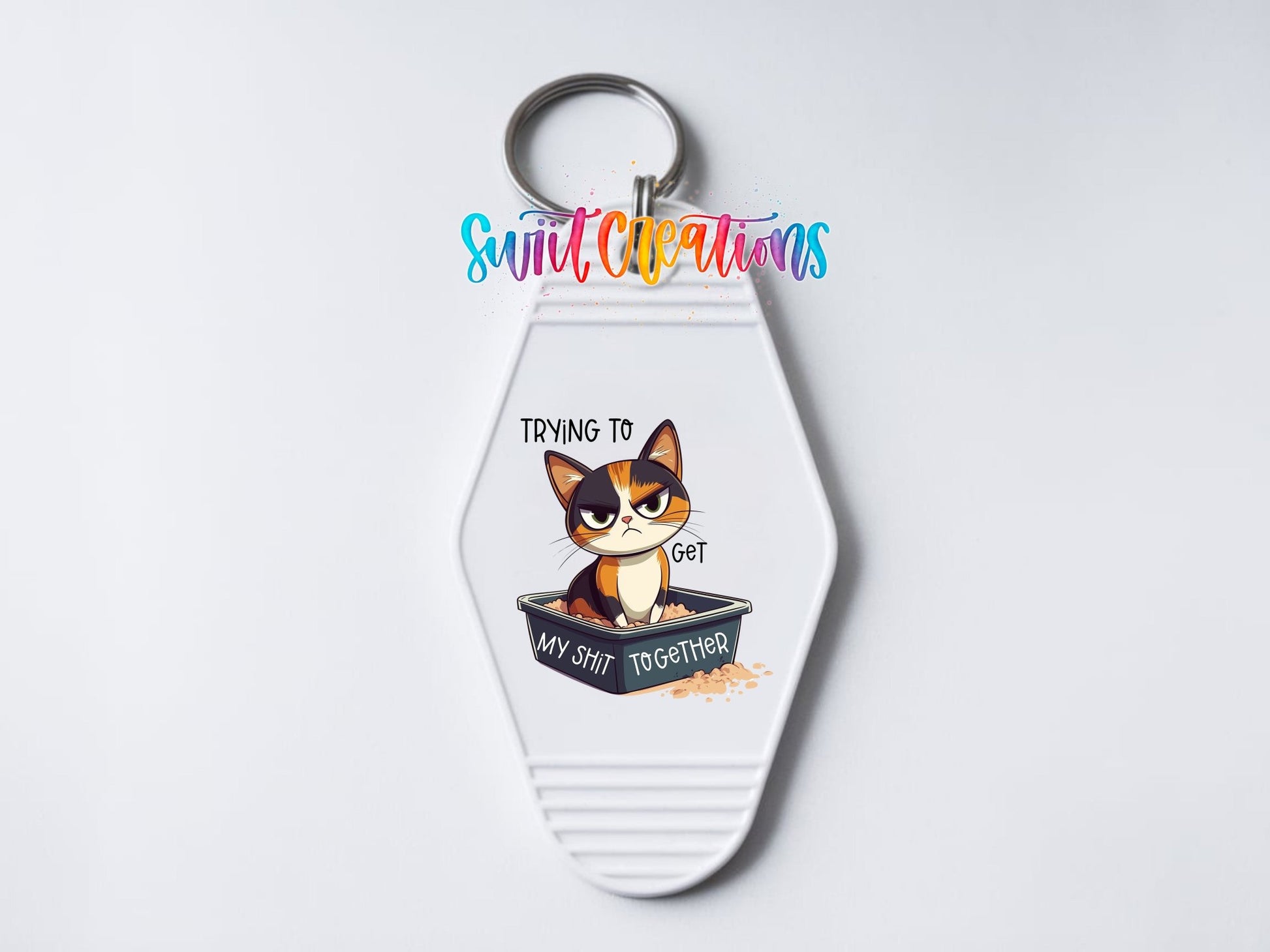 Trying To Get My Shit Together Motel Keychain UV DTF Transfer | Funny Cat Design | MK1198 - Swiit Creations