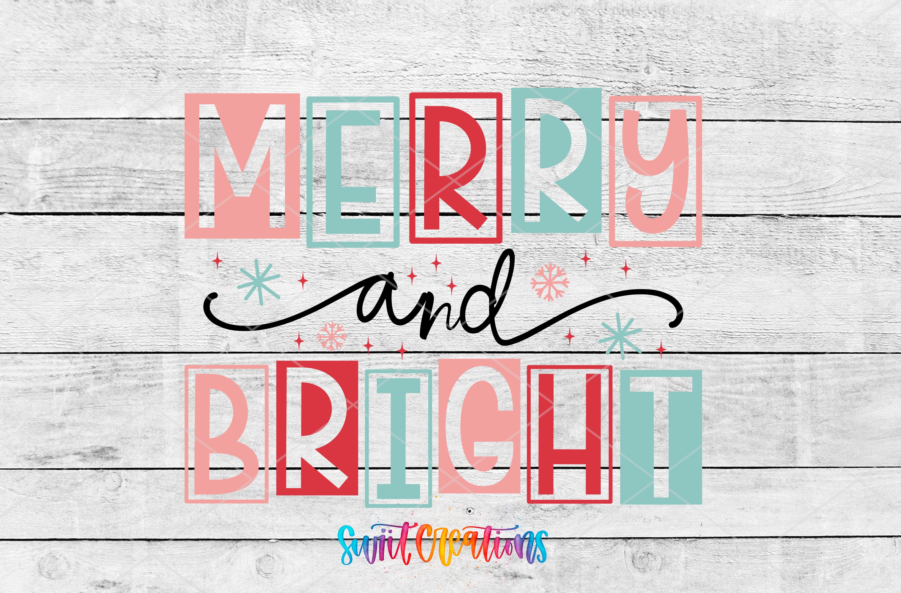 Swiit Creations UV DTF Merry and Bright Christmas transfer shown as the full artwork preview