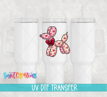 Balloon Dog pink hearts UV DTF transfer on white 40 oz tumblers