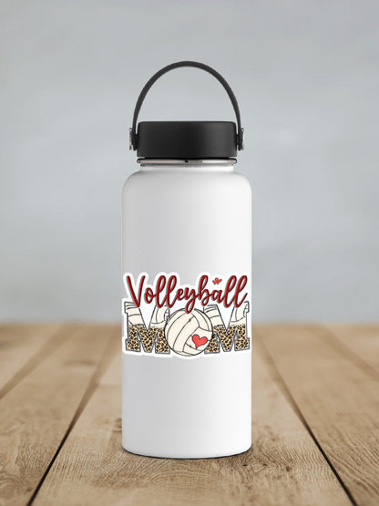 Volleyball Mom sticker on a white insulated water bottle