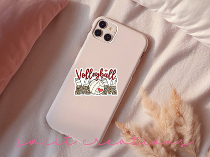 Volleyball Mom sticker on a pink phone case