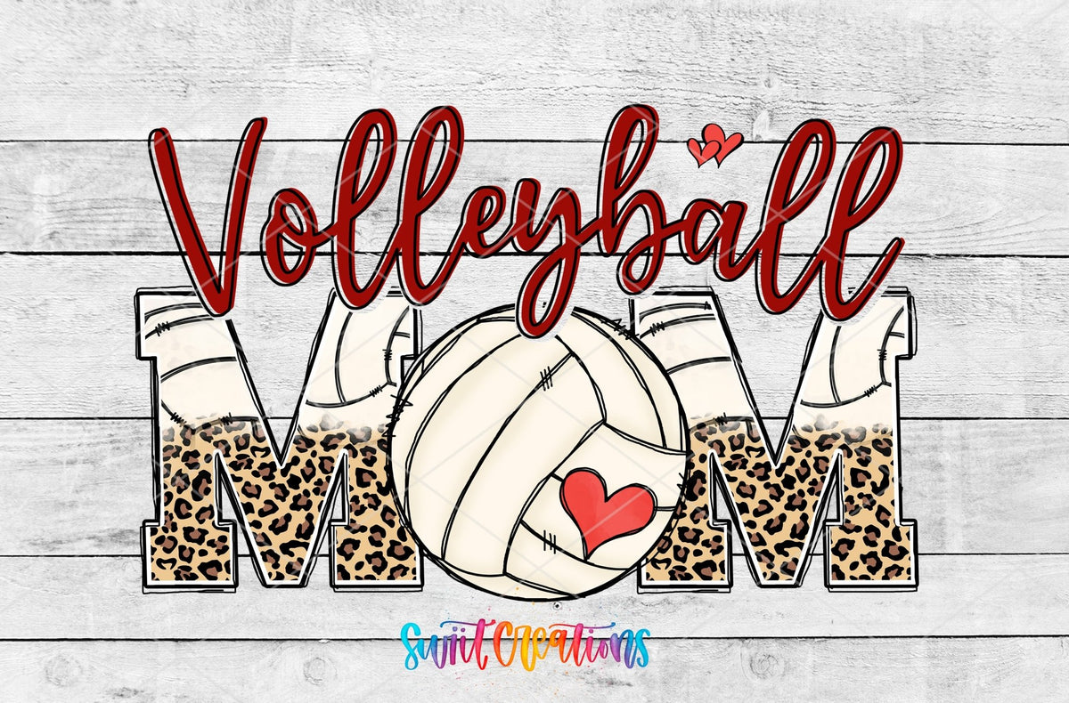Volleyball Mom UV DTF wrap artwork on a white wood background