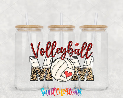 Volleyball Mom UV DTF wrap on three glass cans