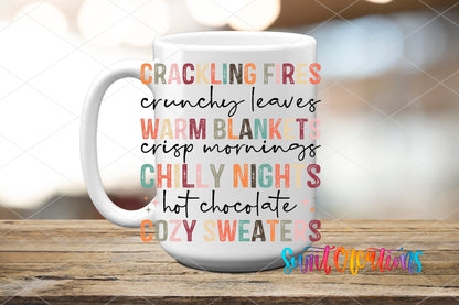 Crackling Fires UV DTF transfer on a white ceramic coffee mug