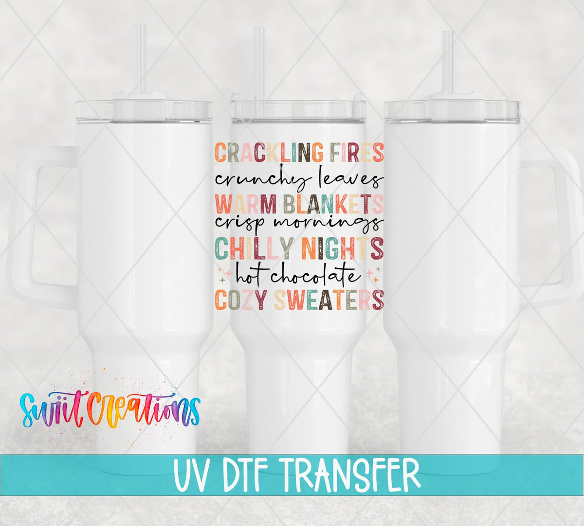 Crackling Fires UV DTF transfer on white 40 oz tumblers