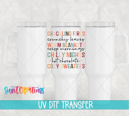 Crackling Fires UV DTF transfer on white 40 oz tumblers
