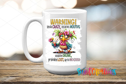 Warning Kinda Crazy Little Bit Mouthy UV DTF transfer on a white ceramic coffee mug