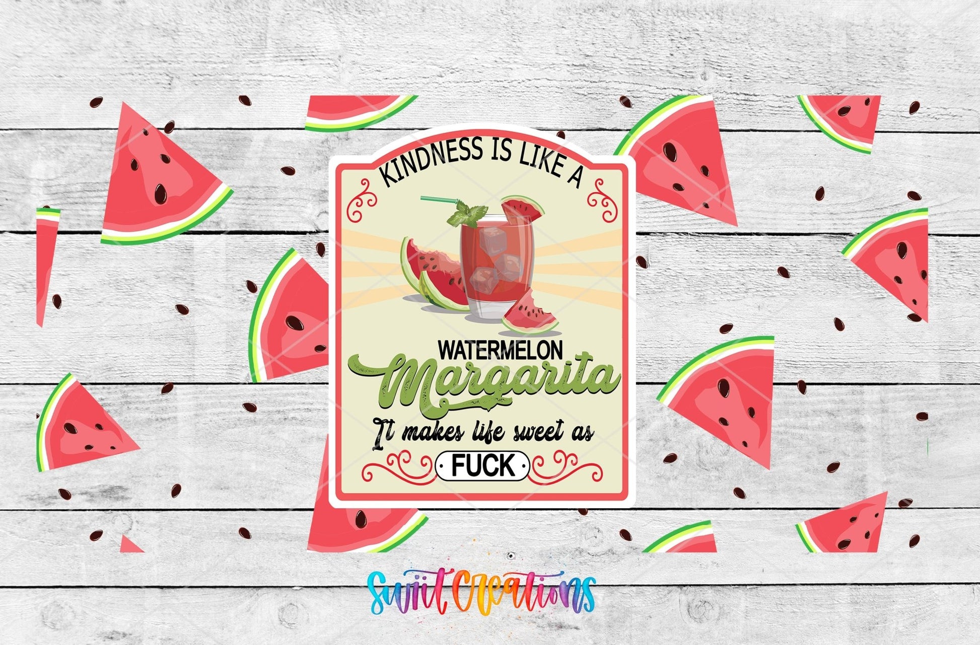 Watermelon Margarita UV DTF Transfer Tumbler Wrap | Funny Summer Drink | DTF213 - Swiit Creations