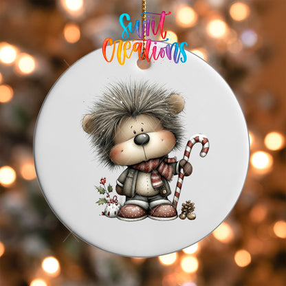 Whimsical Bear with Candy Cane Christmas UV DTF Ornament Transfer | O-1763 - Swiit Creations