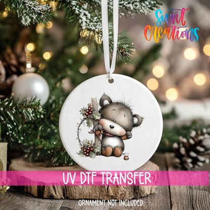 Whimsical Bear With Holly Christmas UV DTF Ornament Transfer | O-1755 - Swiit Creations
