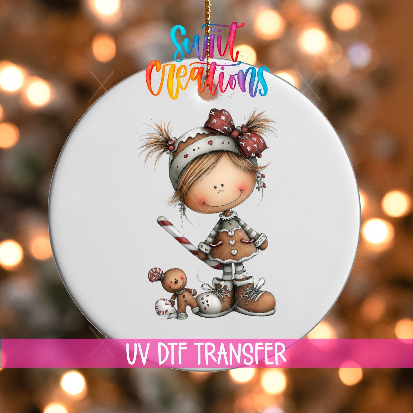Whimsical Gingerbread Girl Christmas UV DTF Ornament Transfer | O-1768 - Swiit Creations