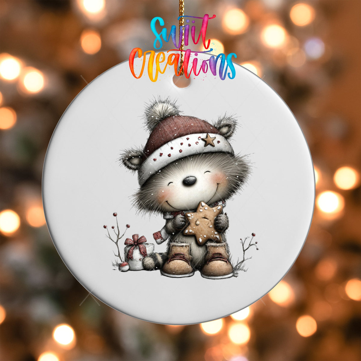 Whimsical Raccoon Christmas UV DTF Ornament Transfer | Cute Holiday Animal Transfer | O-1773 - Swiit Creations