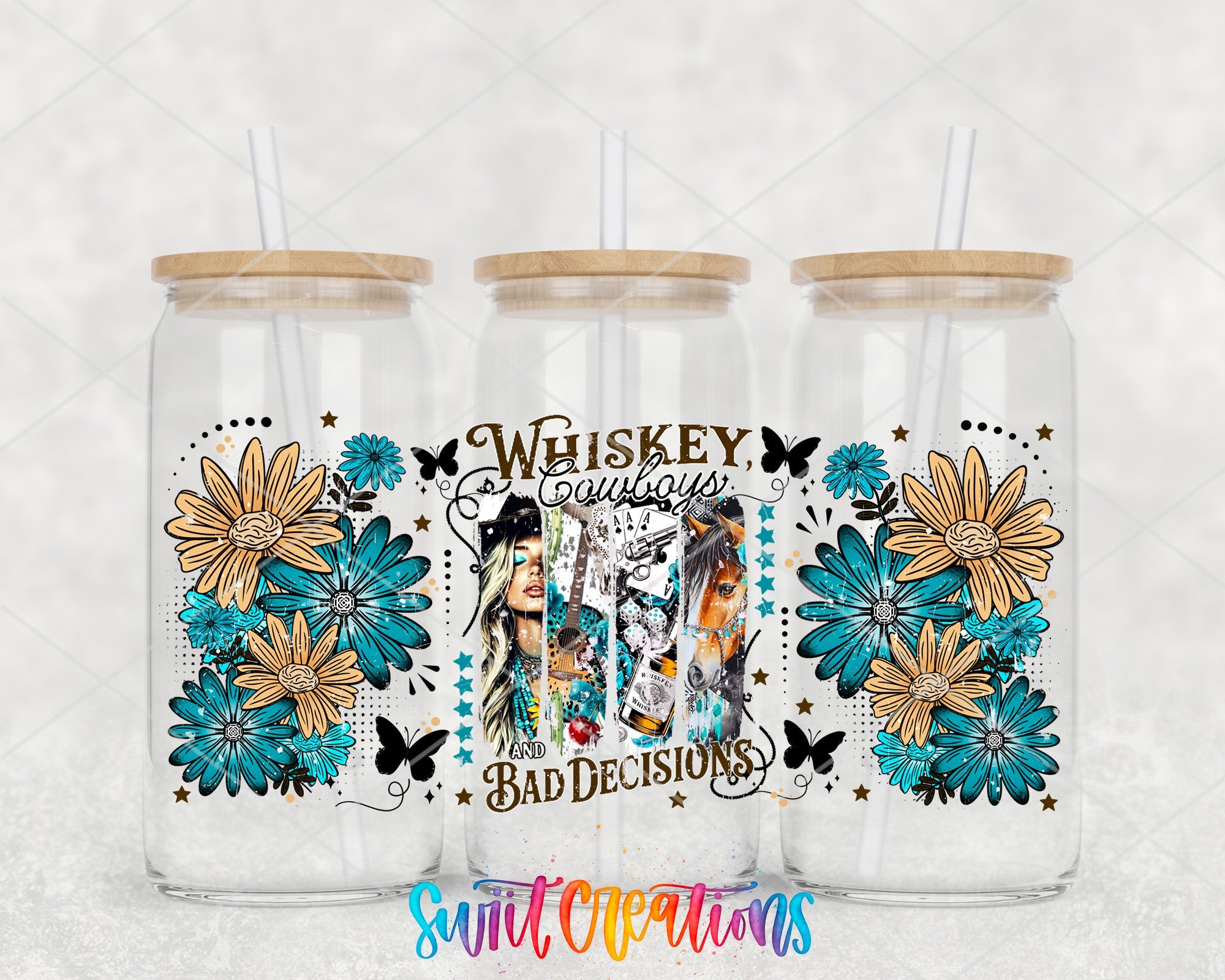 Whiskey Cowboys And Bad Decisions UV DTF Transfer Tumbler Wrap Western Cowgirl | DTF308 - Swiit Creations
