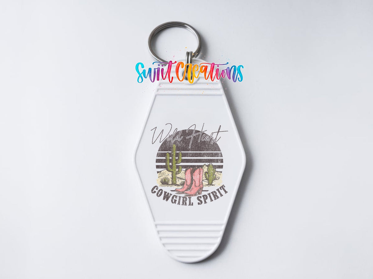 Wild Heart Cowgirl Spirit Motel Keychain UV DTF Transfer | Western Desert Design | MK1521 - Swiit Creations