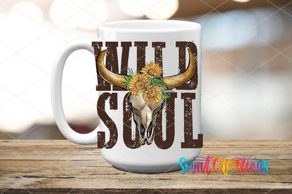 Wild Soul UV DTF transfer on a white ceramic coffee mug
