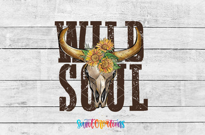 Wild Soul UV DTF transfer artwork on a white wood background
