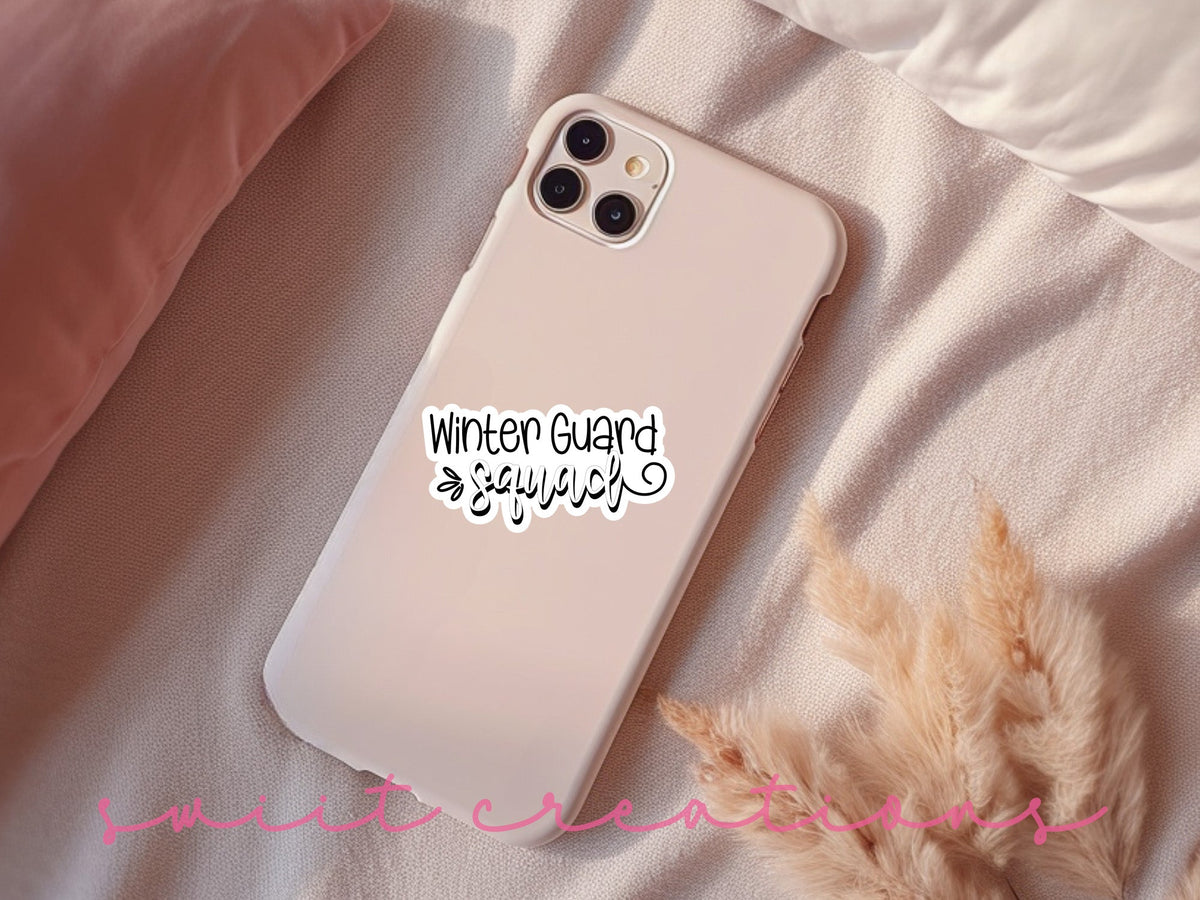 Winter Guard Squad sticker on a pink phone case