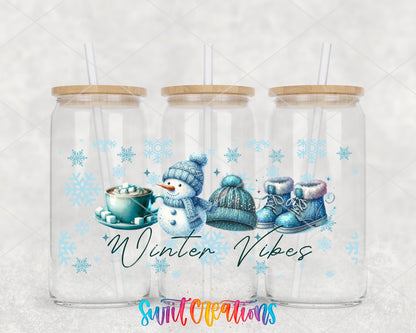 Winter Vibes UV DTF full wrap on three glass cans