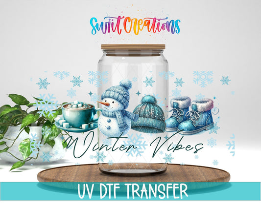Winter Vibes UV DTF Transfer Tumbler Wrap | Snowman Cocoa Beanie Boot Cup Decal | DTF300 - Swiit Creations