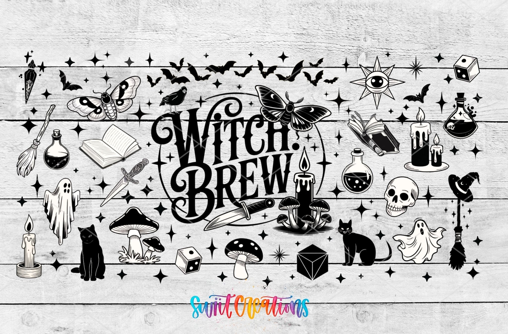 Witch Brew UV DTF Transfer Tumbler Wrap | Spooky Halloween Potion Ghost Cat Cup Decal | DTF289 - Swiit Creations