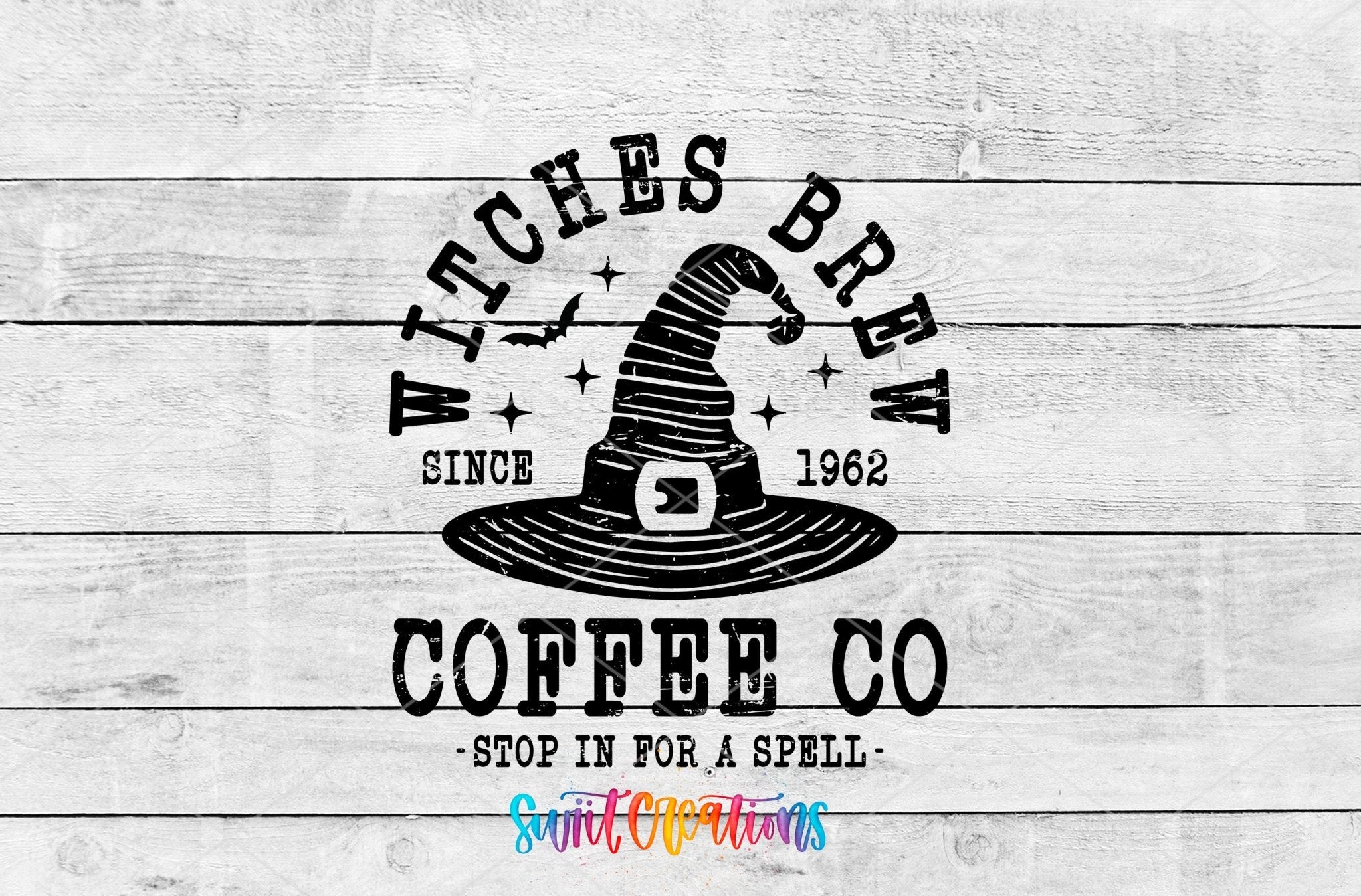 Witches Brew Coffee Co UV DTF transfer shown as a full artwork preview from Swiit Creations