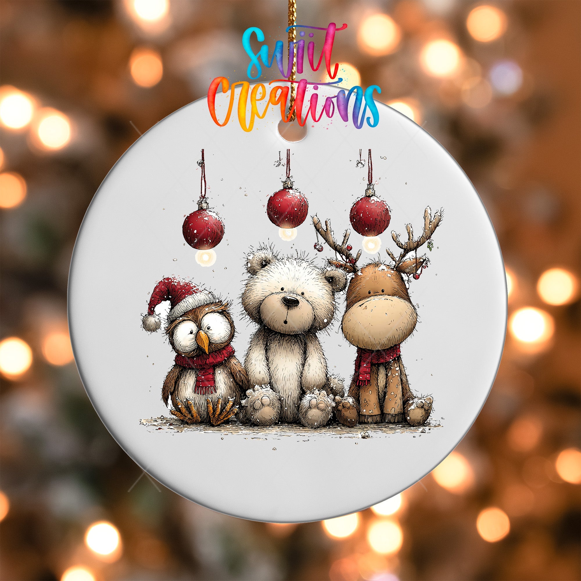 Woodland Animals Trio Christmas Ornament UV DTF Transfer | O-1876 - Swiit Creations