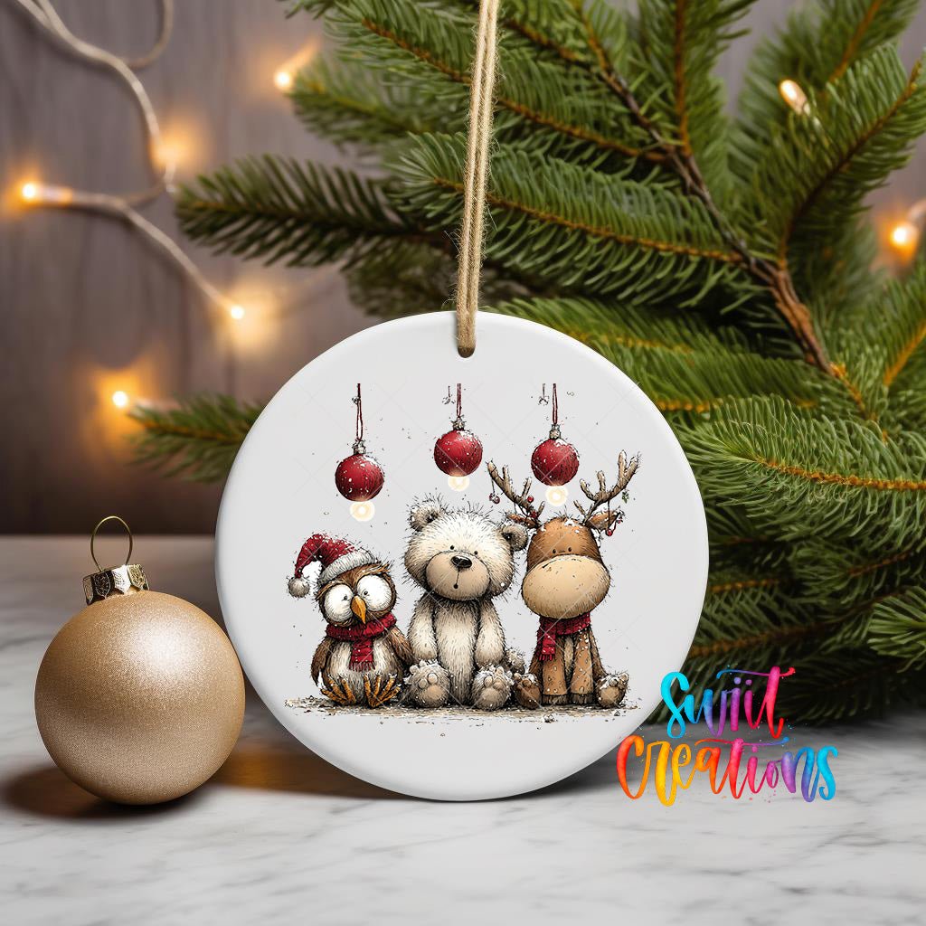 Woodland Animals Trio Christmas Ornament UV DTF Transfer | O-1876 - Swiit Creations