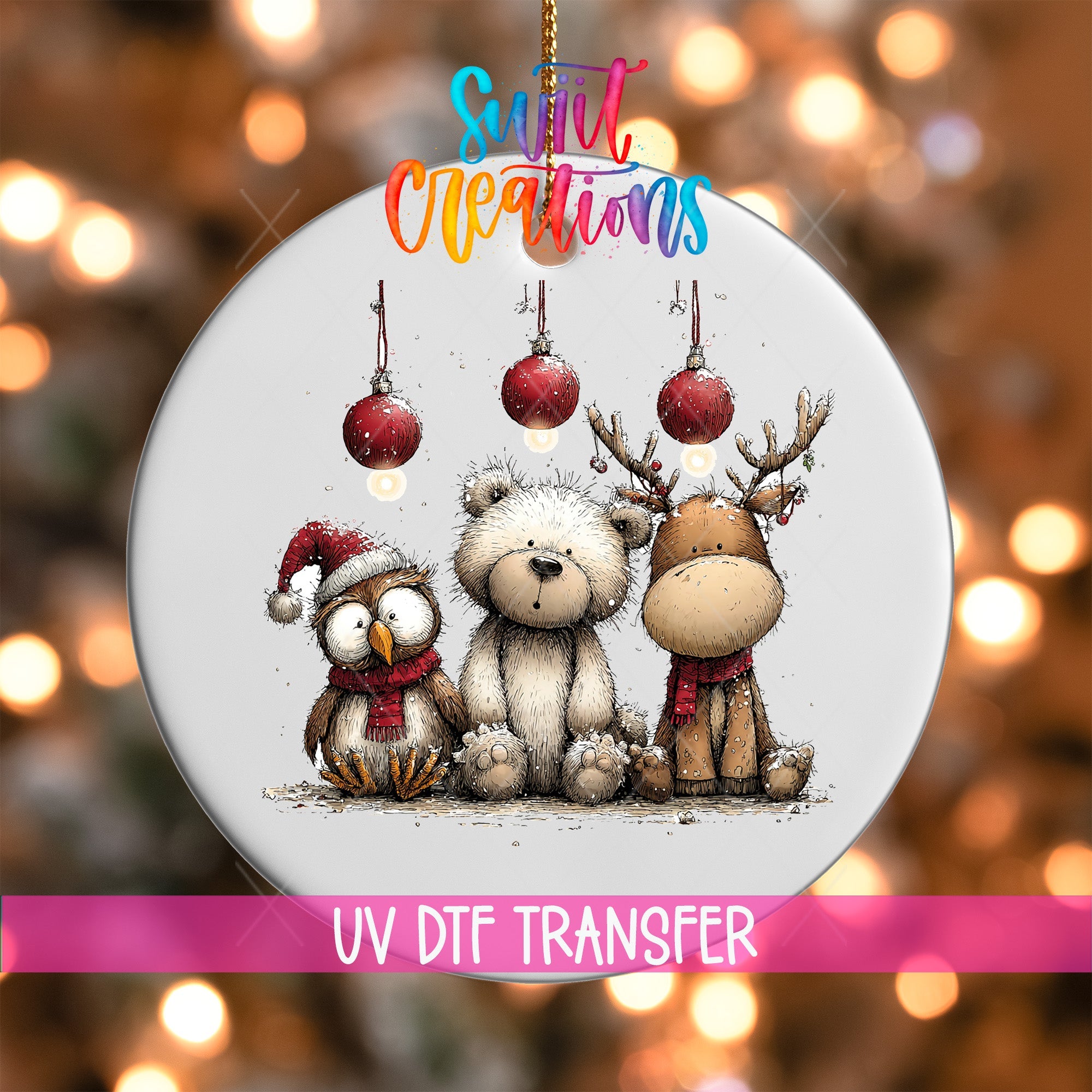 Woodland Animals Trio Christmas Ornament UV DTF Transfer | O-1876 - Swiit Creations