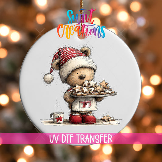 Woodland Bear With Cookies Christmas Ornament UV DTF Transfer | O-1875 - Swiit Creations