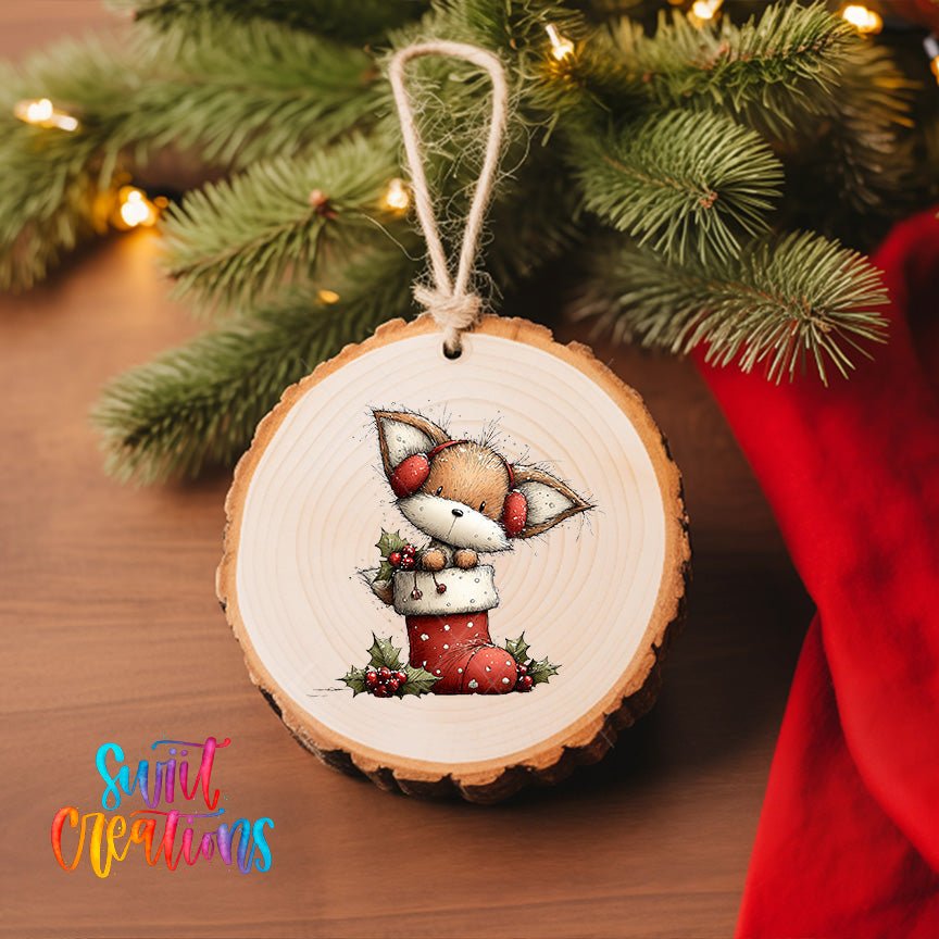 Woodland Fox In Stocking Christmas Ornament UV DTF Transfer | O-1870 - Swiit Creations