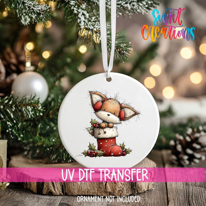 Woodland Fox In Stocking Christmas Ornament UV DTF Transfer | O-1870 - Swiit Creations