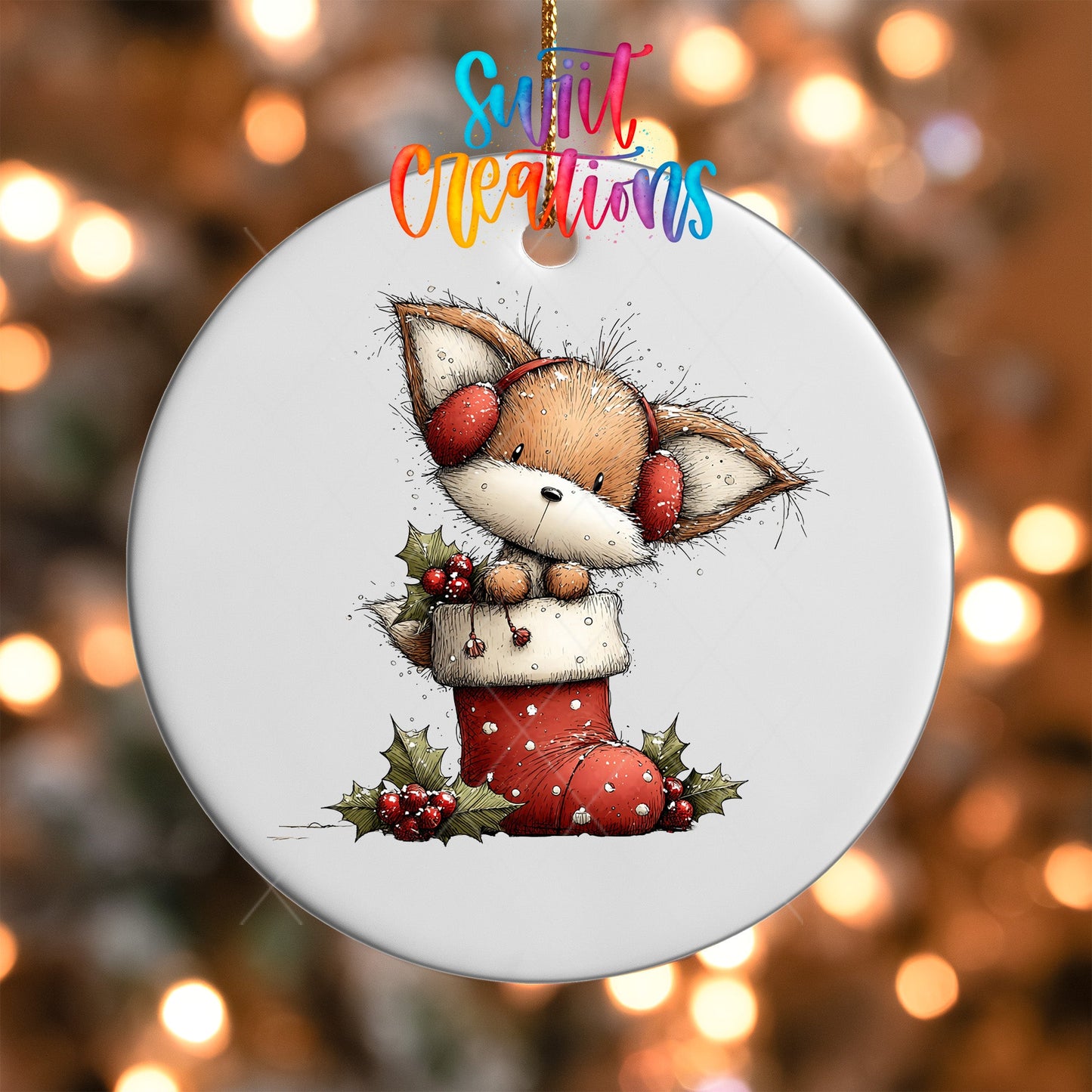 Woodland Fox In Stocking Christmas Ornament UV DTF Transfer | O-1870 - Swiit Creations