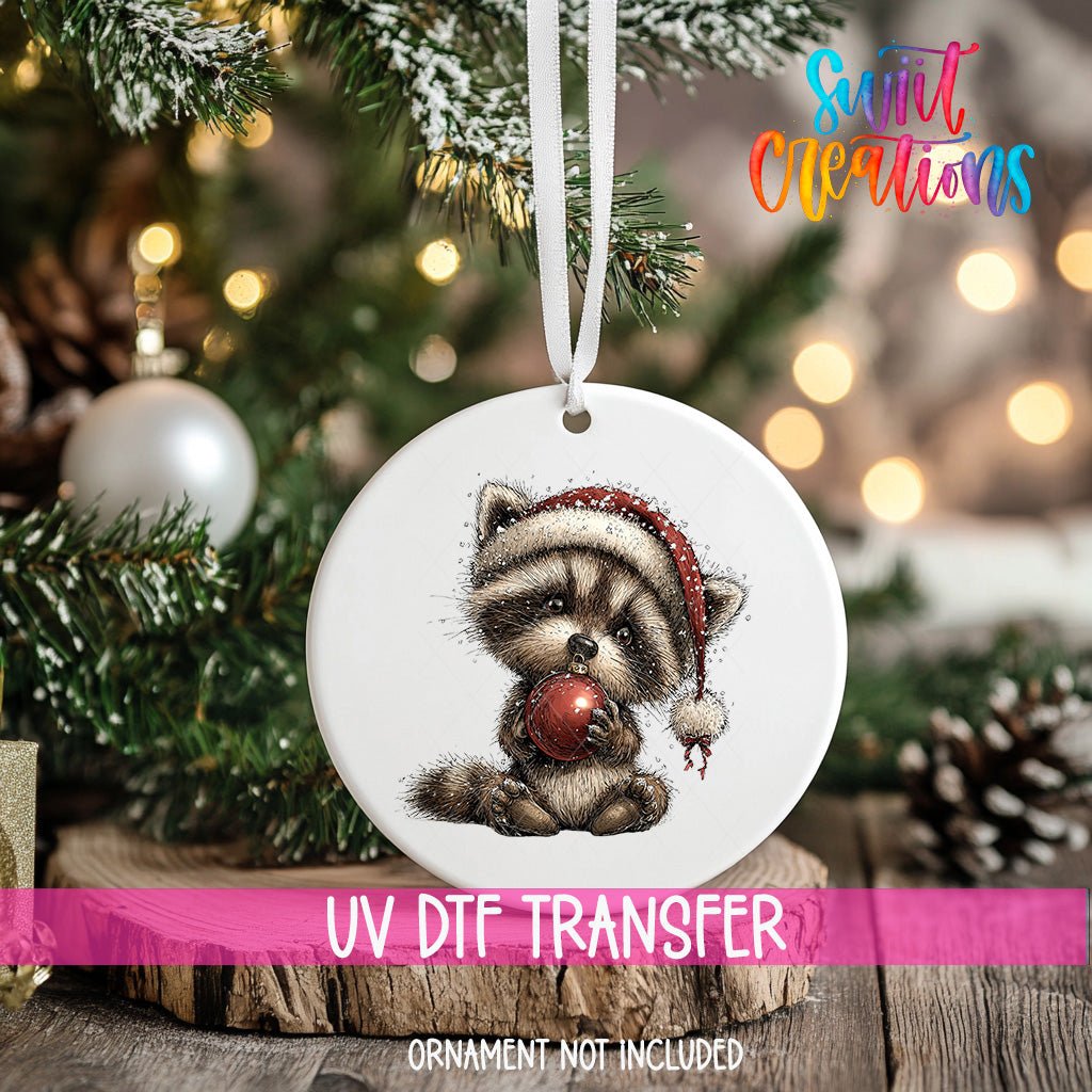 Woodland Raccoon With Ornament Christmas Ornament UV DTF Transfer | O-1878 - Swiit Creations