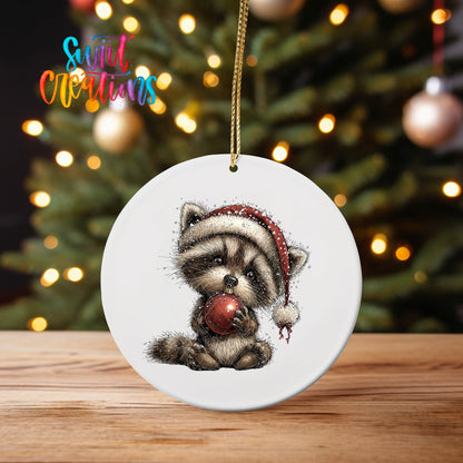 Woodland Raccoon With Ornament Christmas Ornament UV DTF Transfer | O-1878 - Swiit Creations