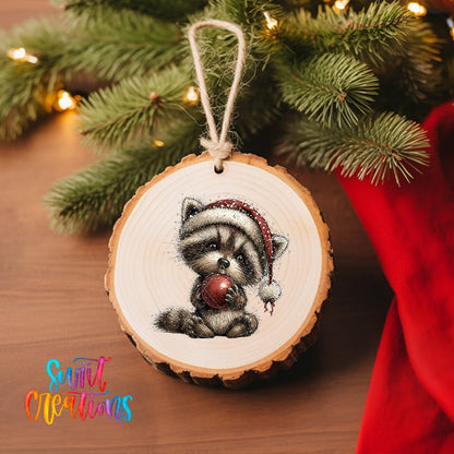 Woodland Raccoon With Ornament Christmas Ornament UV DTF Transfer | O-1878 - Swiit Creations
