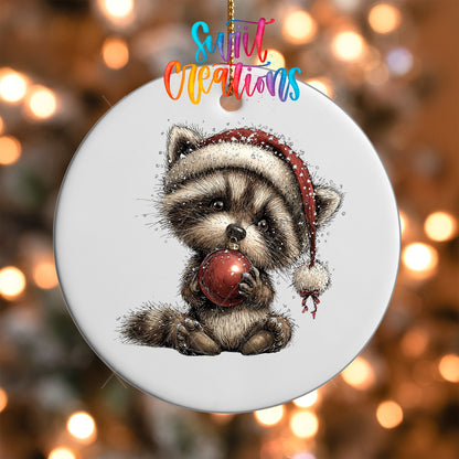 Woodland Raccoon With Ornament Christmas Ornament UV DTF Transfer | O-1878 - Swiit Creations