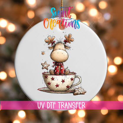 Woodland Reindeer In Teacup Christmas Ornament UV DTF Transfer | O-1873 - Swiit Creations